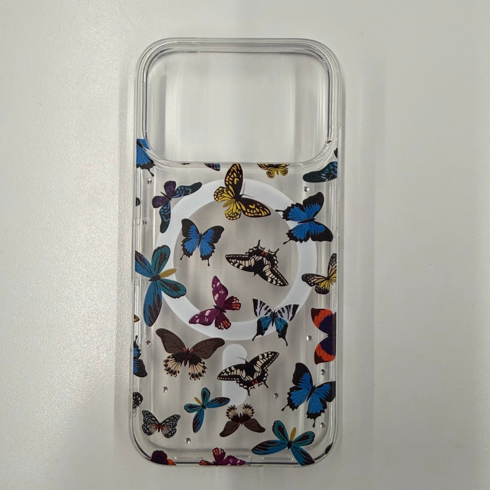 iPhone 17 Pro Clear Multi-color Butterfly iPhone Case Rhinestone MagSafe
